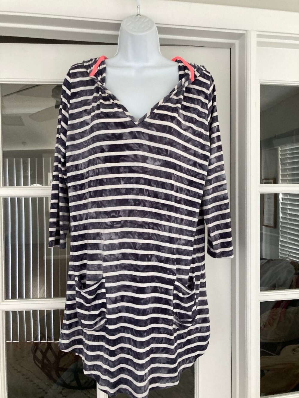 Blue Carribbean Beachwear Striped Hooded Cover Up M